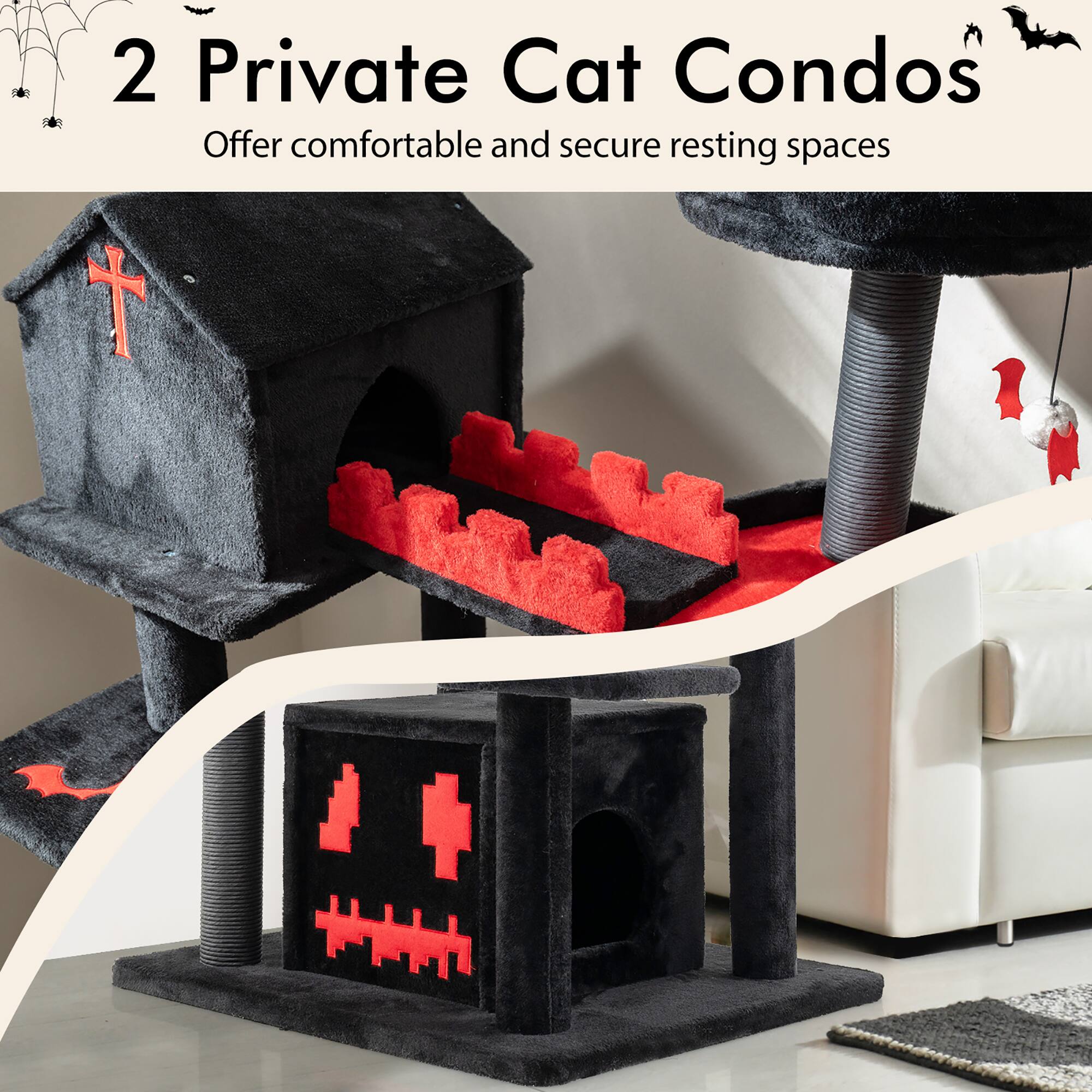 2 Private Cat Condos  
Offer comfortable and secure resting spaces