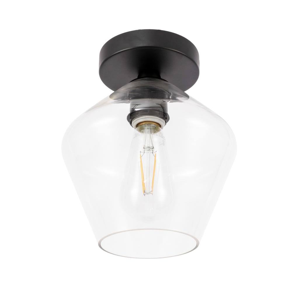 Alt View 3. Living District - Gene 1 light Black and Clear glass Flush mount - Black And Clear Glass.