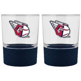 Great American Products - Cleveland Indians 2-Pack 14oz. Rocks Glass Set with Silcone Grip - Blue