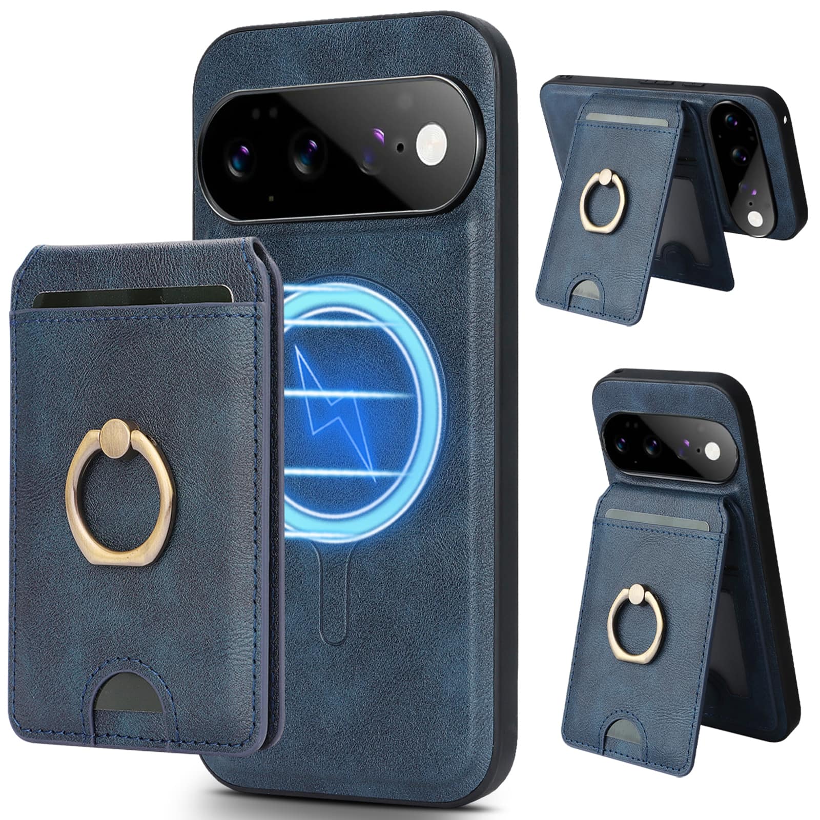 Dteck - For Google Pixel 11 Pro Wallet Case, 2-in-1 Magnetic Detachable Card Holder Leather Cover with Ring Holder Kickstand - Blue price history on PriceWatchPro