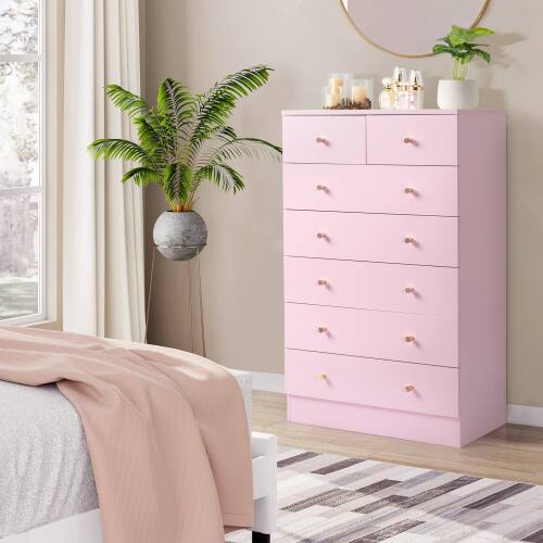 Alt View 7. Winado - Modern 7 Drawer Dresser Tall Dresser Chest of Drawers Anti-Tipping Device Metal Handle for Bedroom Living Room Hallway - Pink.