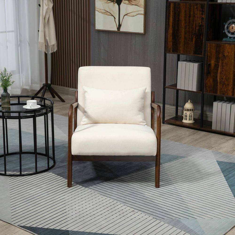 Alt View 1. Kadyn - Mid Century Modern Accent Chair with Wood Frame & Waist Cushion, Upholstered Reading Armchair for Living Room, White - White.