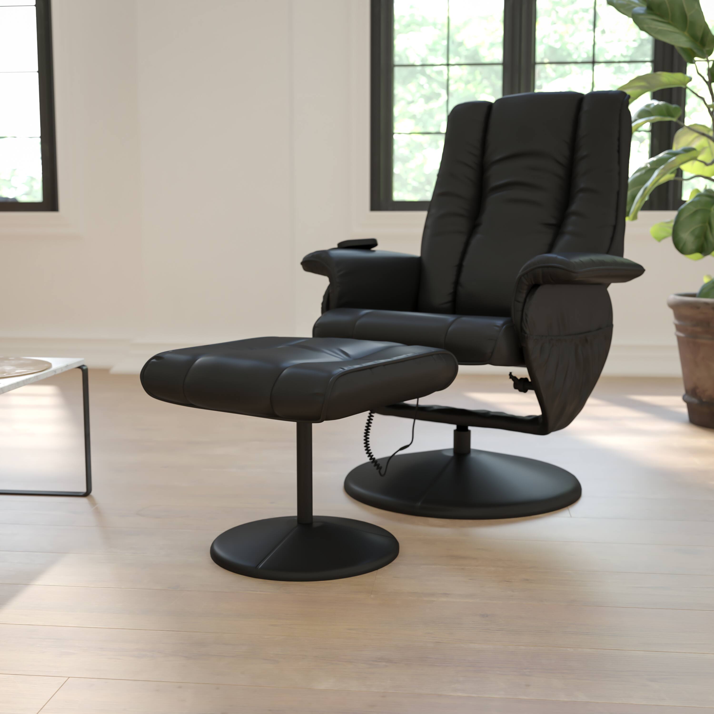 Alt View 1. Emma + Oliver - Massaging Multi-Position Recliner and Ottoman with Wrapped Base - Black.
