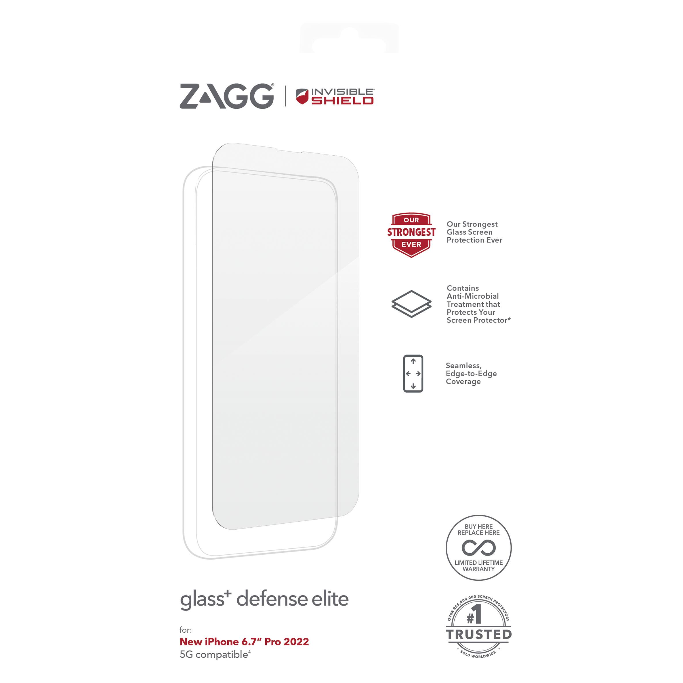 Alt View 12. ZAGG - Glass+ Defense Elite Maximum Edge-to-Edge Impact & Scratch Screen Protector for Apple iPhone 14 Pro Max - Clear.