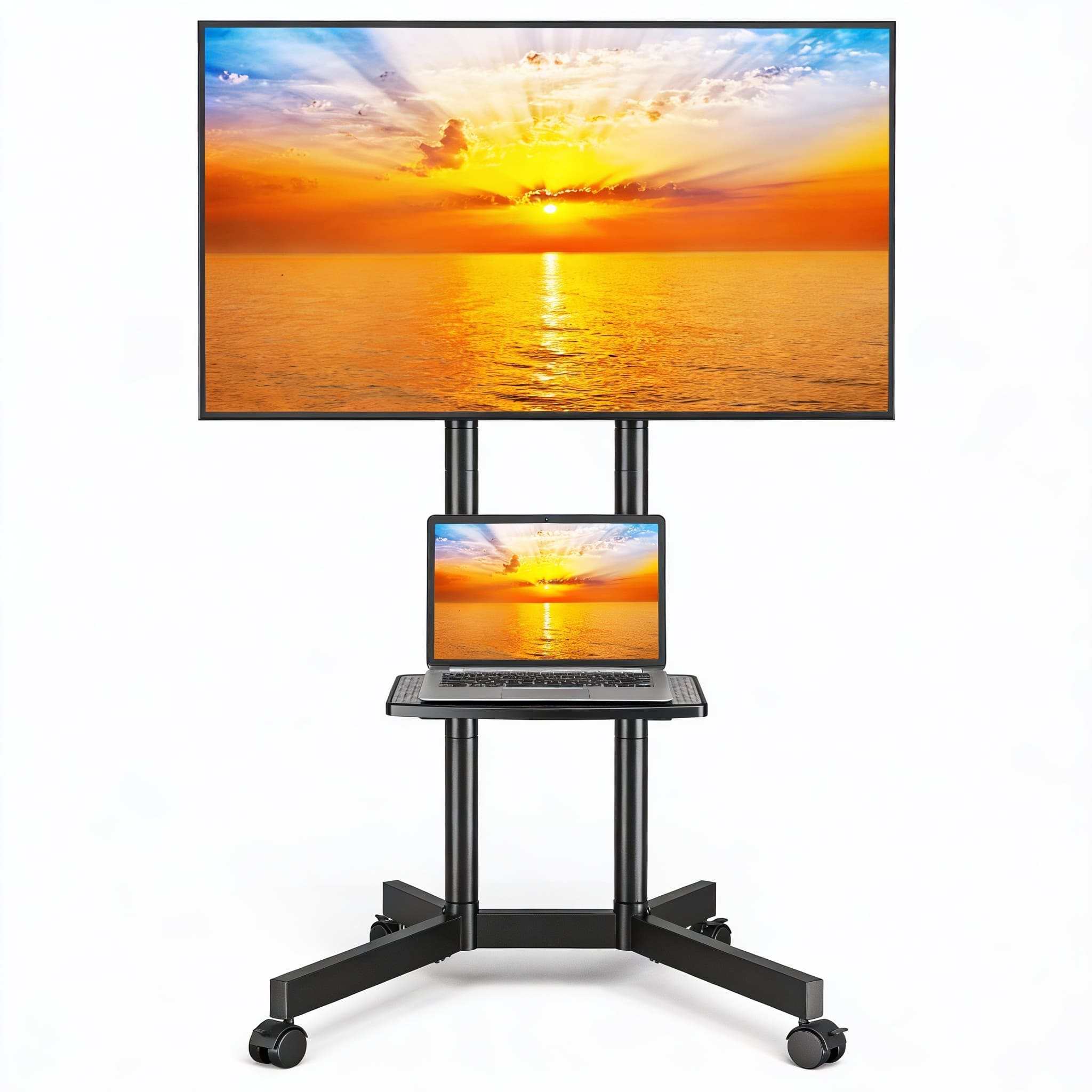 Frangdom - Mobile Dual-Pole TV Cart 32-75" Height-Adjustable Lockable Wheels - Black