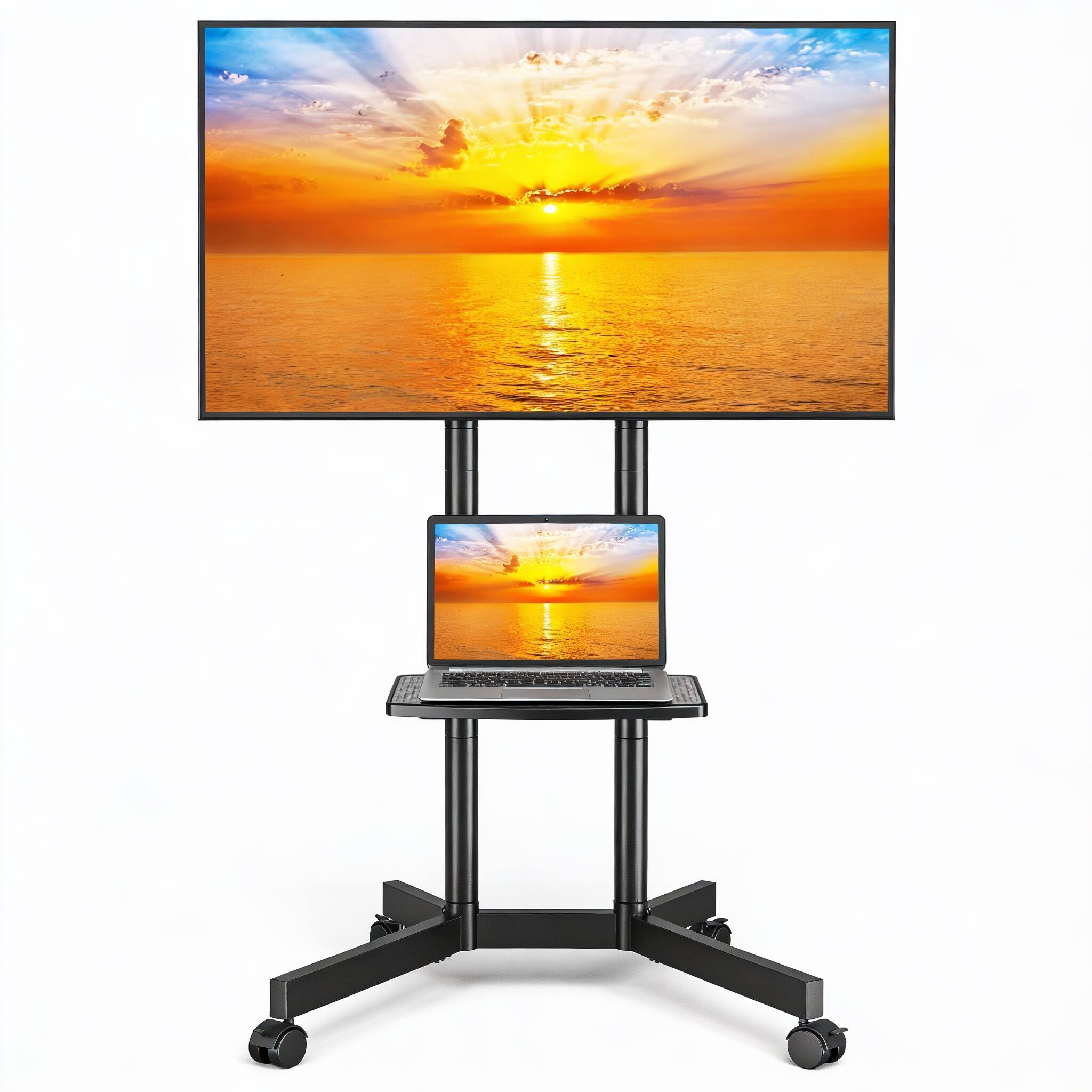 Front. Frangdom - Mobile Dual-Pole TV Cart 32-75" Height-Adjustable Lockable Wheels - BLACK.