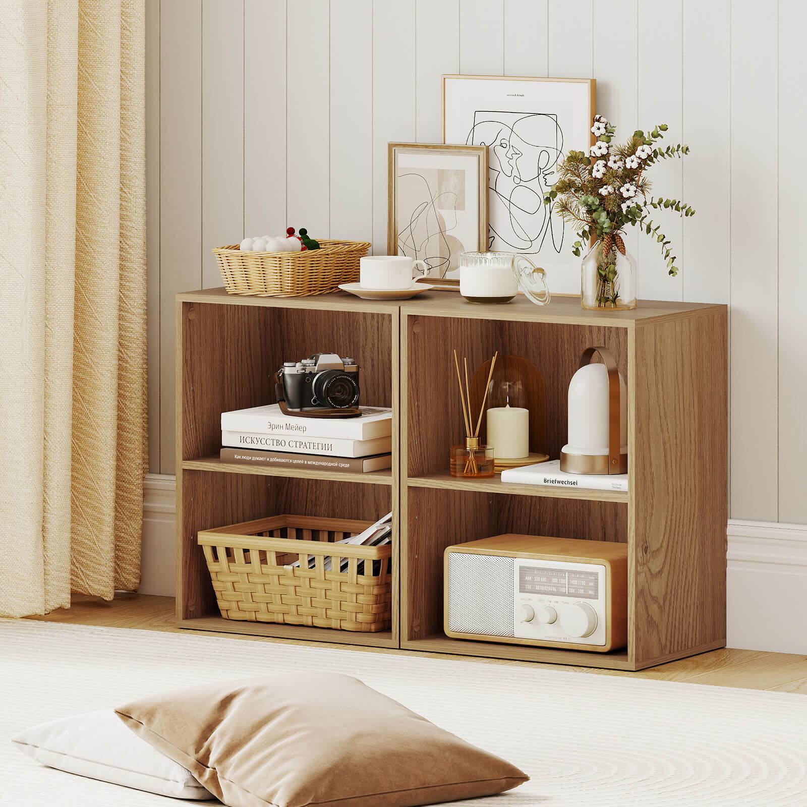 Alt View 1. Costway - Costway 2-Cube Bookcase with 5-Position Adjustable Shelf, Anti-Toppling Kits for Study - Natural.