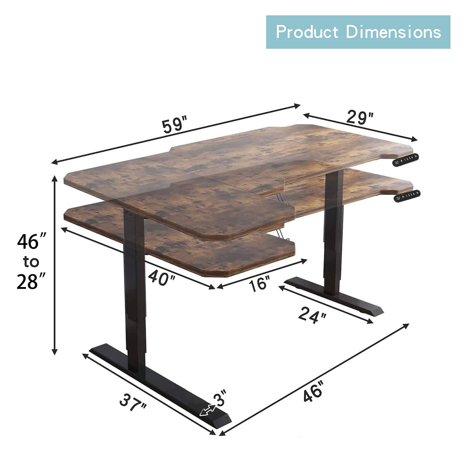 Product Dimensions: 59" x 29" x 46" to 28" x 40" x 16" x 24" x 37" x 3" x 46"