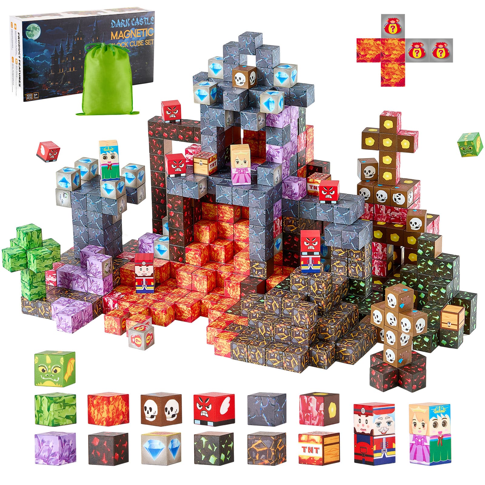 VEVOR - Magnetic Blocks, 100 PCS Dark Castle Set, Magnetic Building Cubes for Kids, STEM Montessori Sensory Toys - colorful