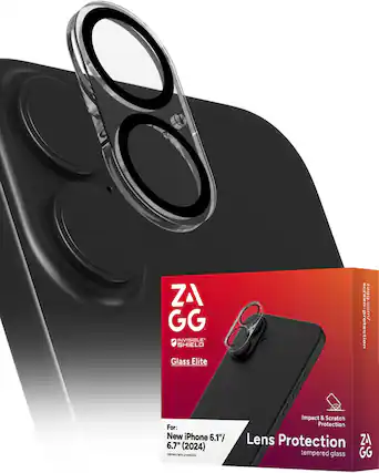 ZA GG INVISIBLE SHIELD Glass Elite screen-protection zagg.com/ For: New iPhone 6.1"/ 6.7" (2024) camera lens protection Impact & Scratch Protection Lens Protection ZA tempered glass GG