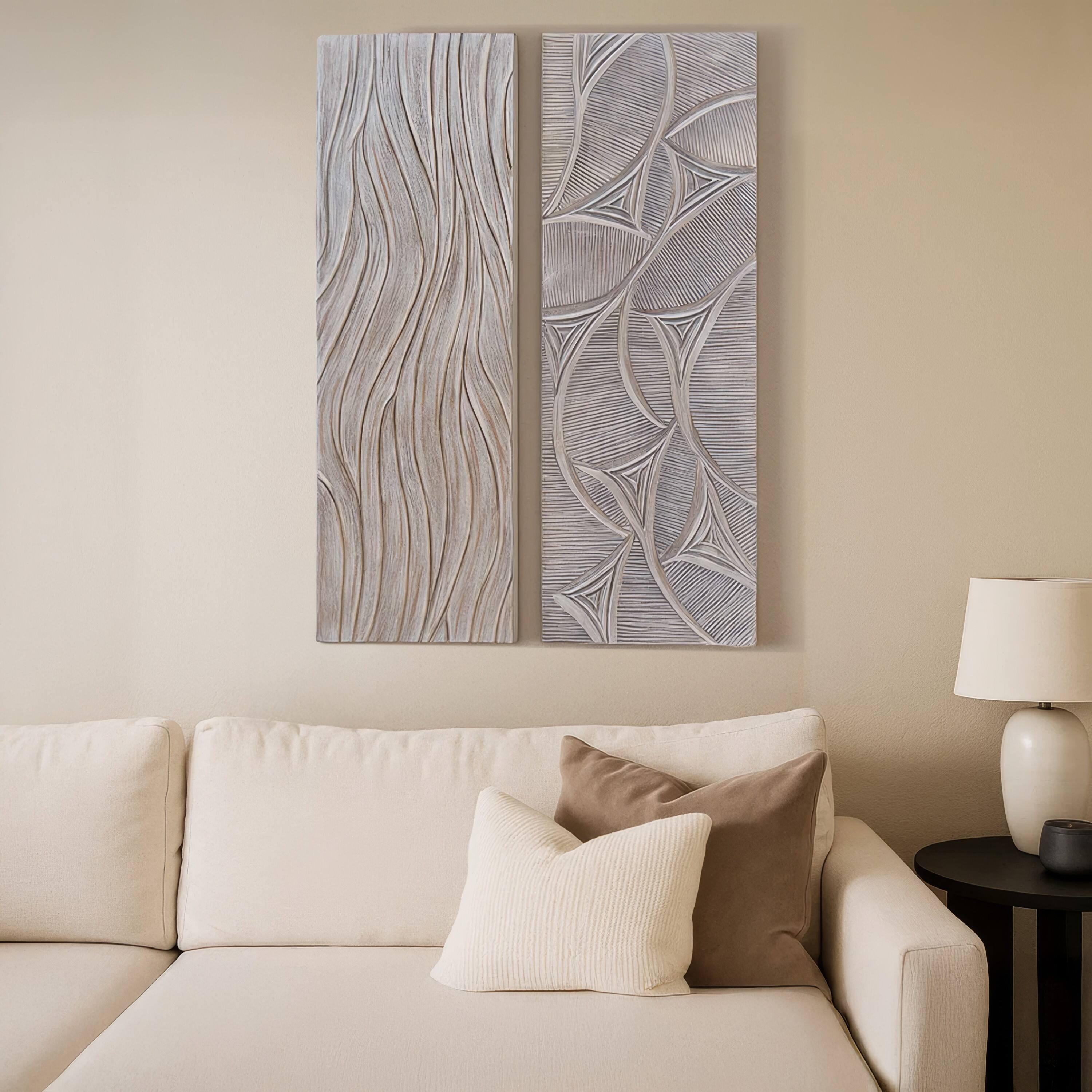 Alt View 9. Manhattan Lane - 2pc Wood Wall Art Panels | 16x48 Inch Abstract Geometric and Wave Pattern Décor - Distressed Gray.