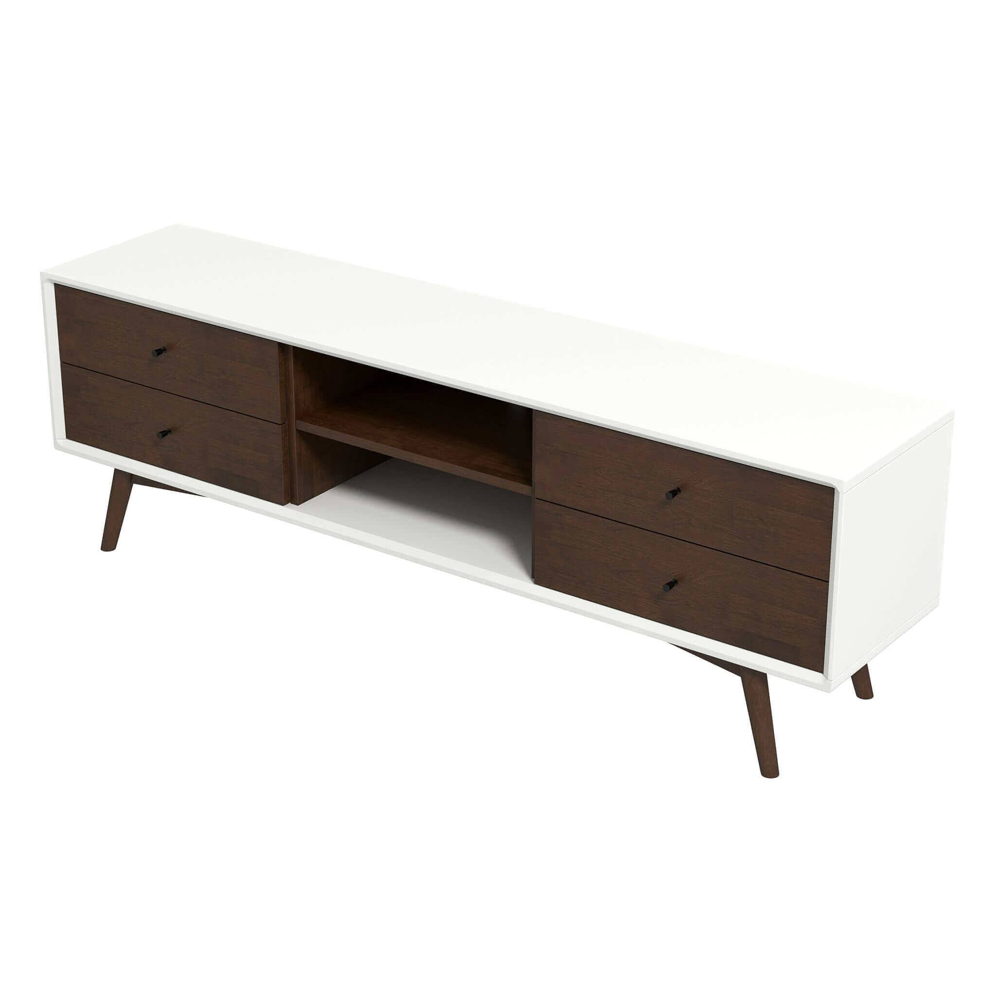 Back. Spaco - Spaco Walnut Low Profile TV Stand for 72 Inch TVs, Mid Century Modern Solid Wood, for Living Room - Brown White.