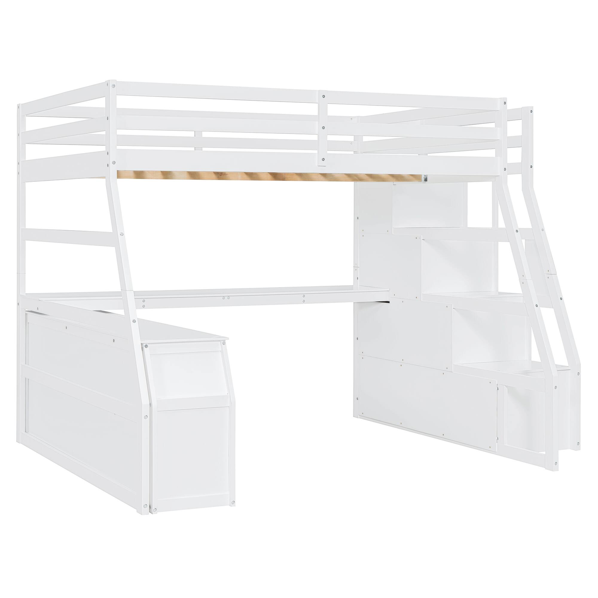 Alt View 8. Tiramisubest - Full Size White Loft Bed with 7 Drawers, 2 Shelves & Desk - Plywood - White.