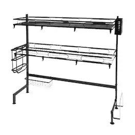 Home Collection - 2-Tier Over Sink Dish Drying Rack Carbon Steel Kitchen Organizer Cup Cutlery Shelf