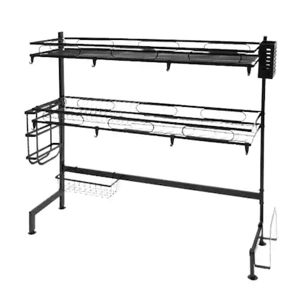 Front. Home Collection - 2-Tier Over Sink Dish Drying Rack Carbon Steel Kitchen Organizer Cup Cutlery Shelf.