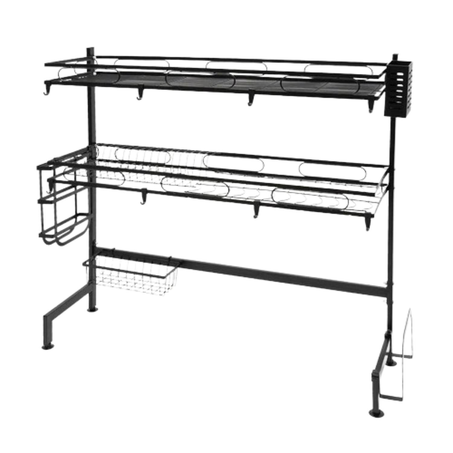 Home Collection - 2-Tier Over Sink Dish Drying Rack Carbon Steel Kitchen Organizer Cup Cutlery Shelf