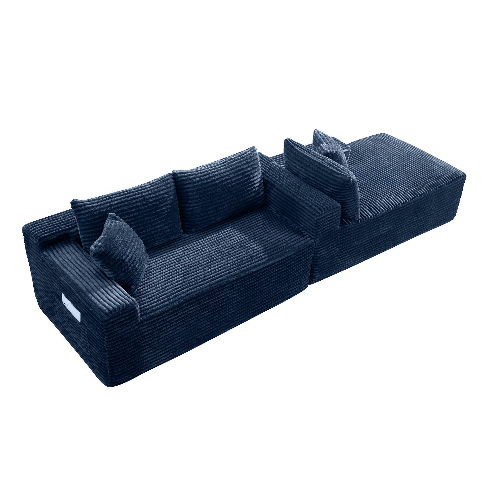 Back. Anysun - 107" Rabbit Hair Modular Cloud L-Shaped Sofa w/ Recliner, Modern Sleeper, Deep Seat, No Assembly Needed - Blue.