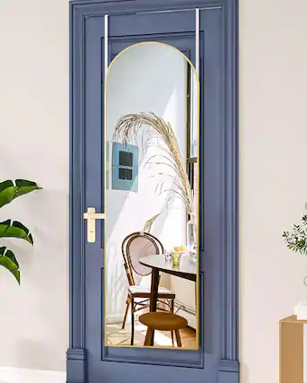 Front. TECH SAFARI - Full Length Arched Mirror Hanging leaning Home Decor - Gold 48"L x 14"W.
