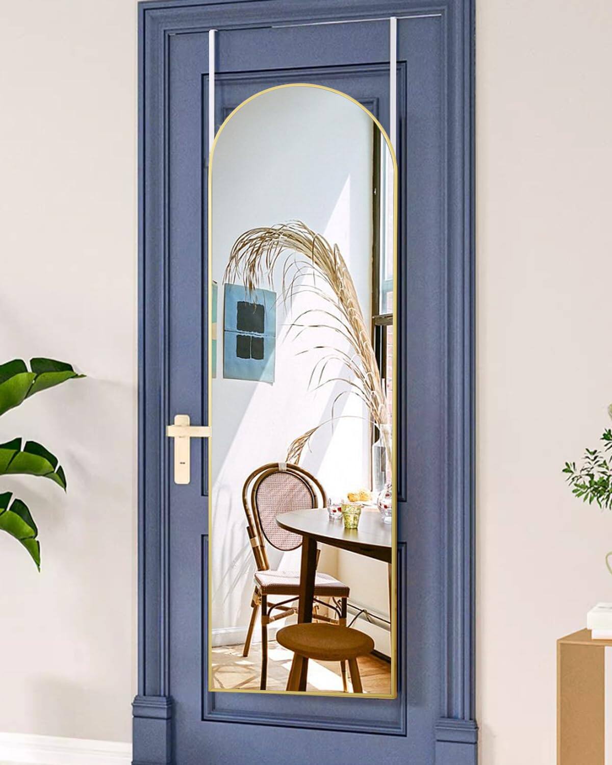 Front. TECH SAFARI - Full Length Arched Mirror Hanging leaning Home Decor - Gold 48"L x 14"W.