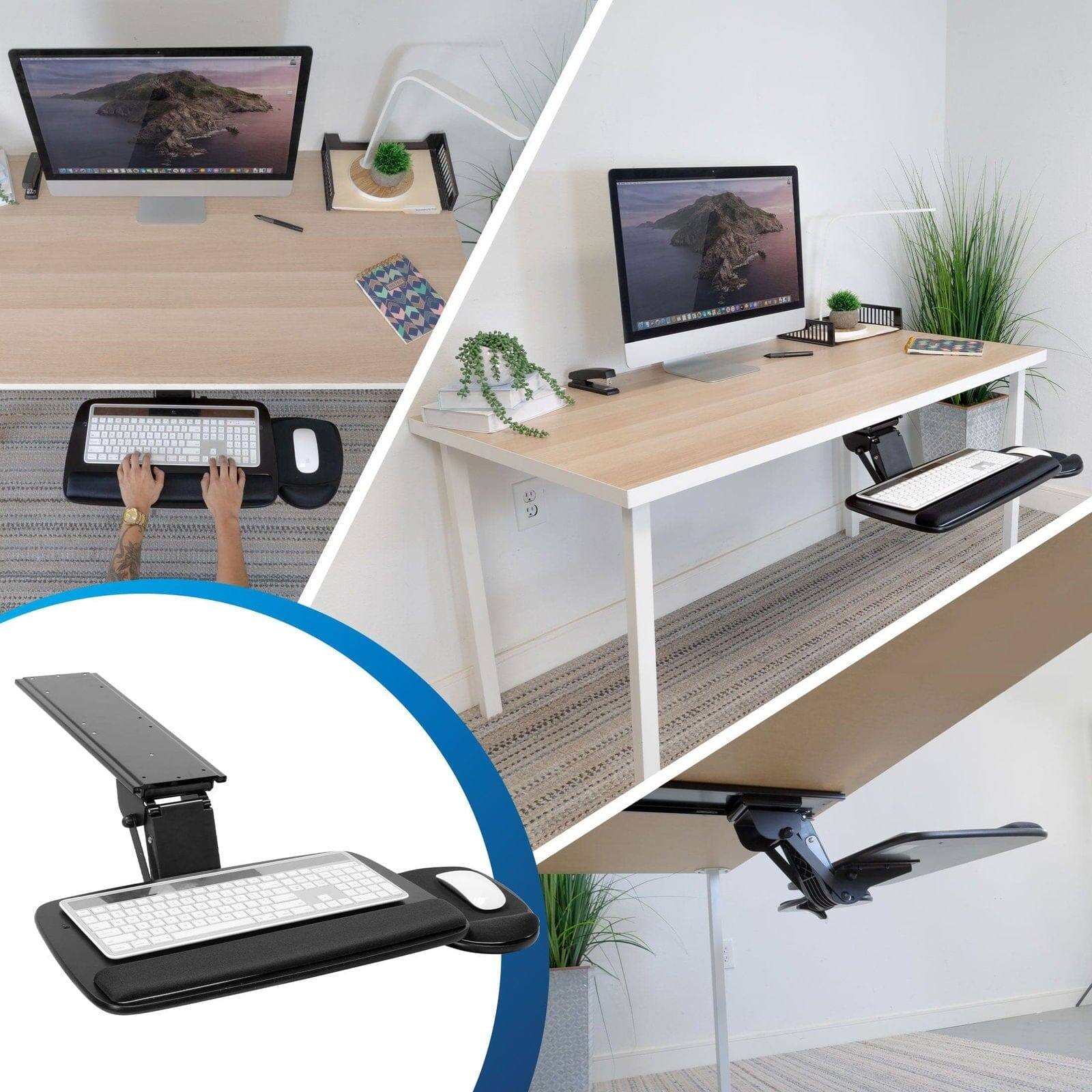 Angle. Mount-It! - Under Desk Keyboard Platform with Wrist Rest Pad, Adjustable Tray for Ergonomic Typing, Black - Black.