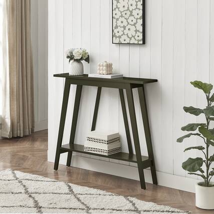 Front. Kings Brand Furniture - Kings Brand Furniture Conway Console Table Functional Narrow Wood Accent Entryway Table with Storage Shelf - Black.