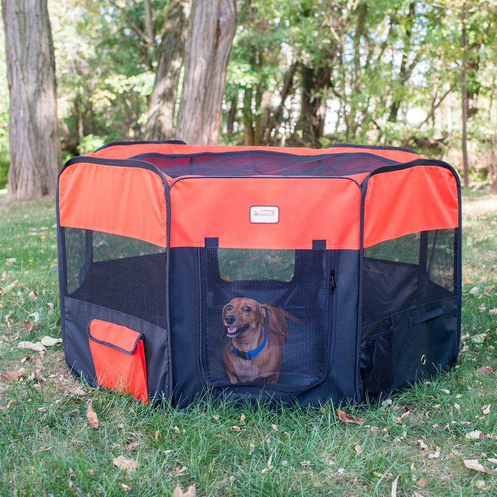 Angle. Armarkat - Portable Pet Playpen In Black And Red Combo Medium - Black.