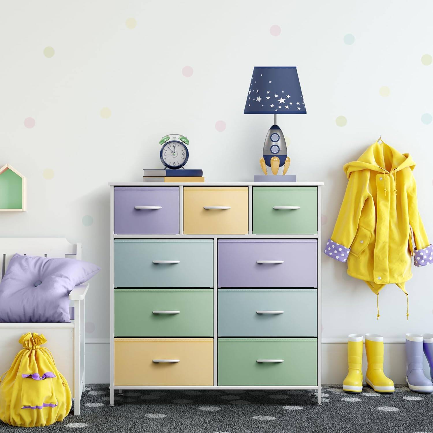 Alt View 2. Sorbus - Sorbus 9 Drawers Dresser - Furniture Storage for Bedroom, Closet, and More - Steel Frame, Wood Top, Fabric Bins - Pastel.