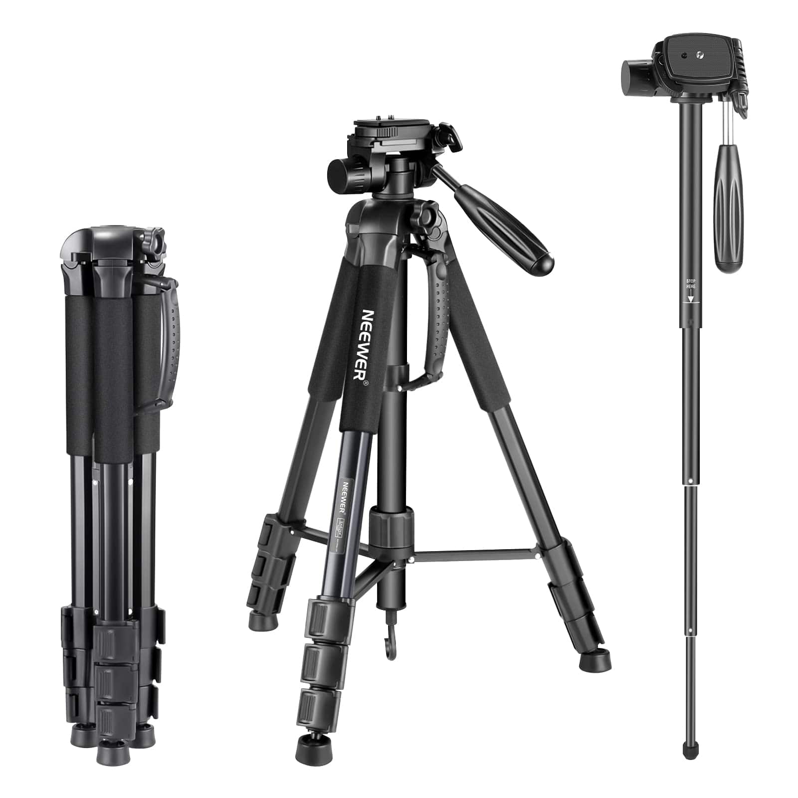 Neewer - 70" 2-in-1 Tripod/Monopod, 3-Way Pan Head, Aluminum, w/ Bag, SAB264