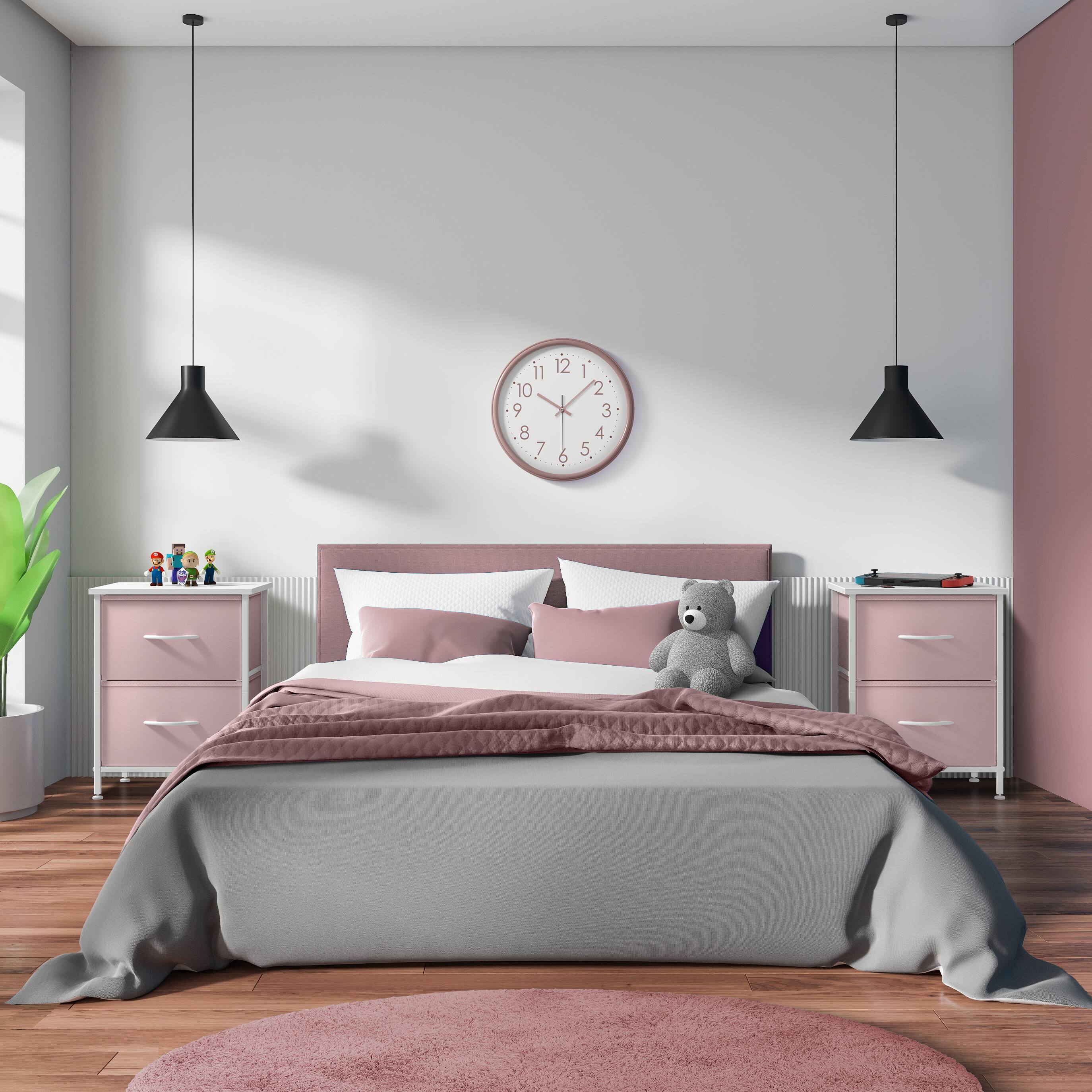 Angle. Sorbus - Sorbus 2 Pack Nightstand with 2 Drawers - Steel Frame, Wood Top &Fabric Bins - Pink.