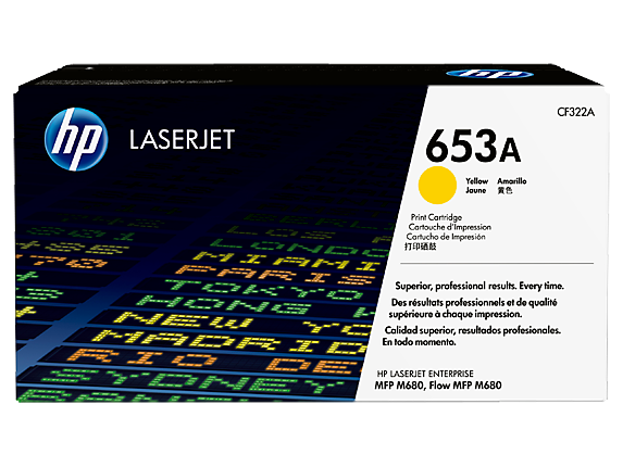 e tgt hp LASERJET CF322A 653 Yellow Amarillo Jaune Print Cartridge Cartouche d'Impression -x Cartucho de Impresion LNDE RAR MIAHE TOAYO Superior, professional results. Every time. HONG Des résultats professionnels et de qualité supérieure à chaque impression. HEW Calidad superior, resultados profesionales. MAORIL En todo momento. Fib HP ENTERPRISE LASERJET MFP M680, Flow MFP M680