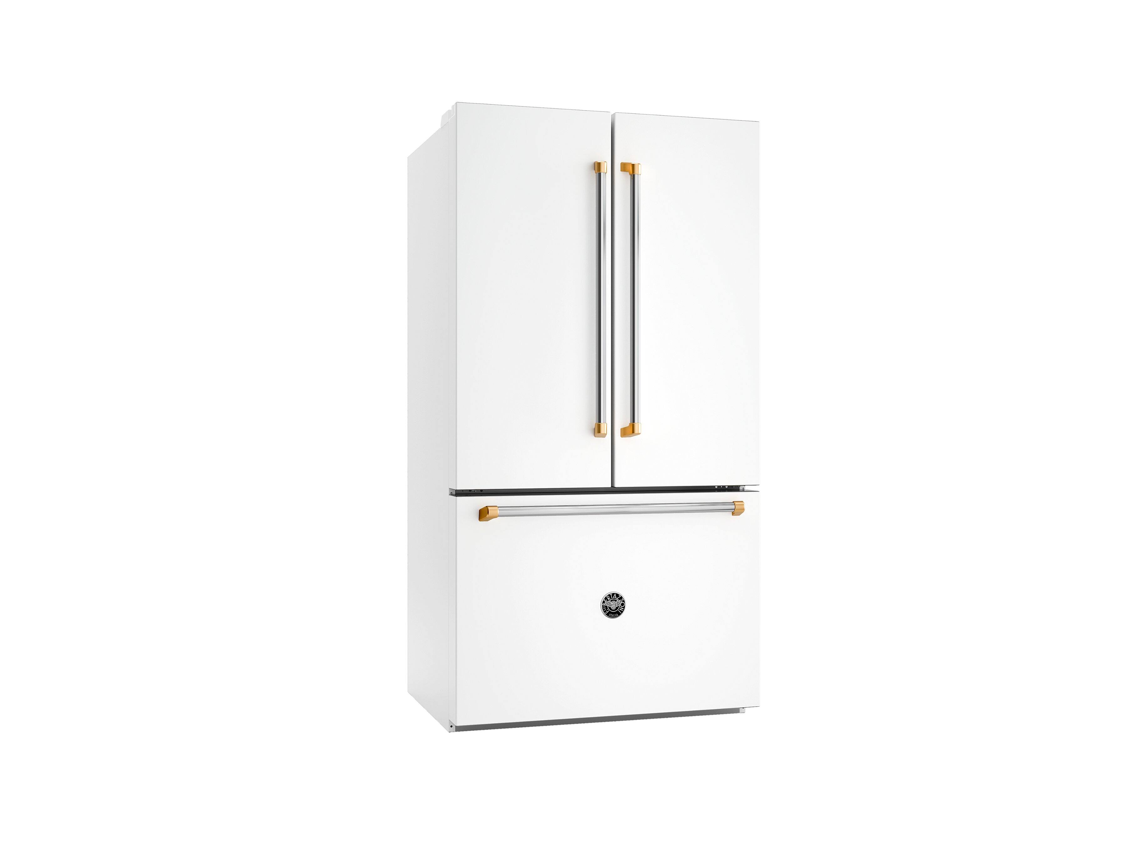 Left. Bertazzoni - 36" Bertazzoni Refrigerator - 26.2 Cu. Ft. - Counter-Depth - French Door - Bottom Freezer - Bianco Matt - White.