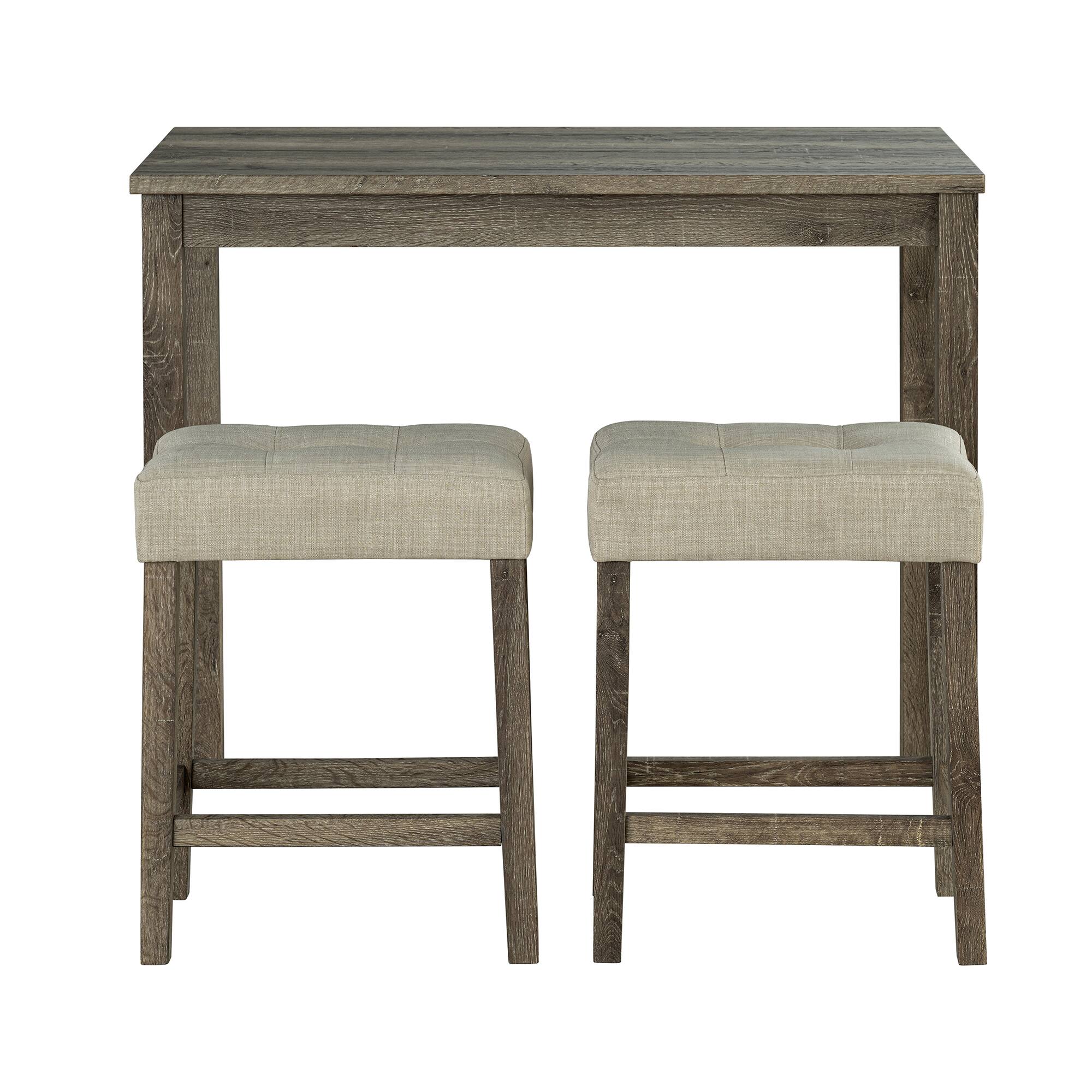 Back. Vaczon - 3 Piece Dining Table with 2 Upholstered Stools Dining Set for Kitchen, Breakfast Nook and Small Apartment - Wood color.