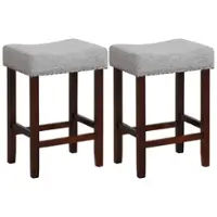 Costway - Set of 2 Counter Height Bar Stools Saddle Kitchen Chairs with Wooden Legs - Grey/Brown - Front_Zoom