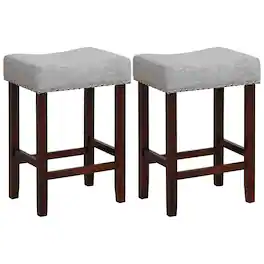 Costway - Set of 2 Counter Height Bar Stools Saddle Kitchen Chairs with Wooden Legs - Grey/Brown