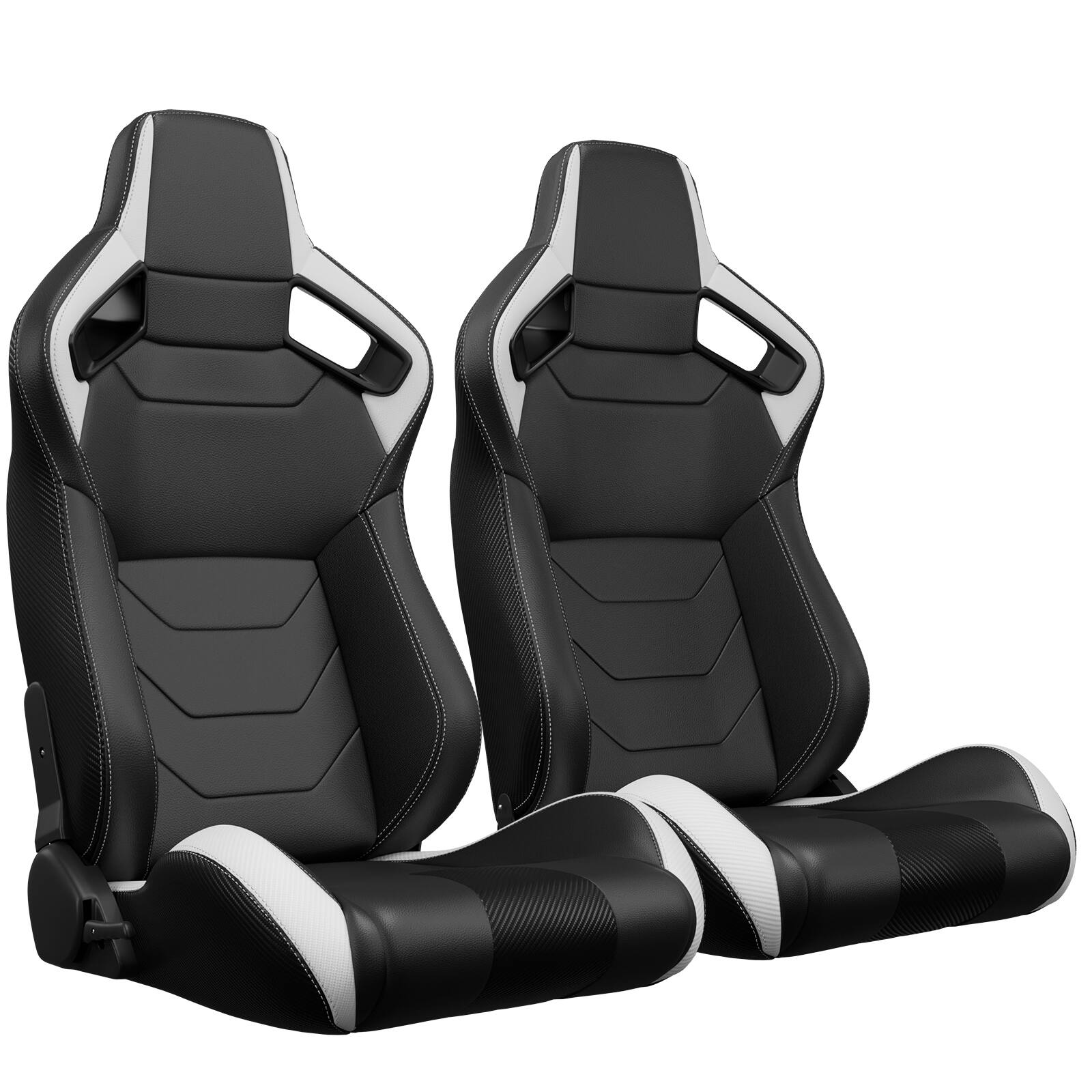 Angle. LOVMOR - 2-Piece Universal Bucket Racing Seat Set with Dual Lock Sliders, 90 to 180 Recline, Brackets Not Included - White.