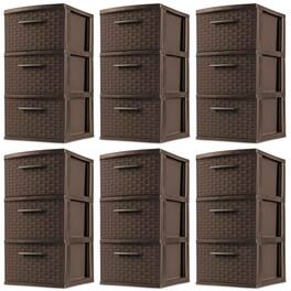 Sterilite - 3 Drawer Decorative Plastic Weave Storage Tower, 6-Pack, Espresso