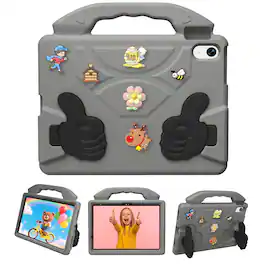 Dteck - Kids Case for 11" iPad A18 12th Gen 2026/iPad A16 11th Gen 2025/iPad 10, Shockproof Silicone Stand Cover with Fun Charms - Gray