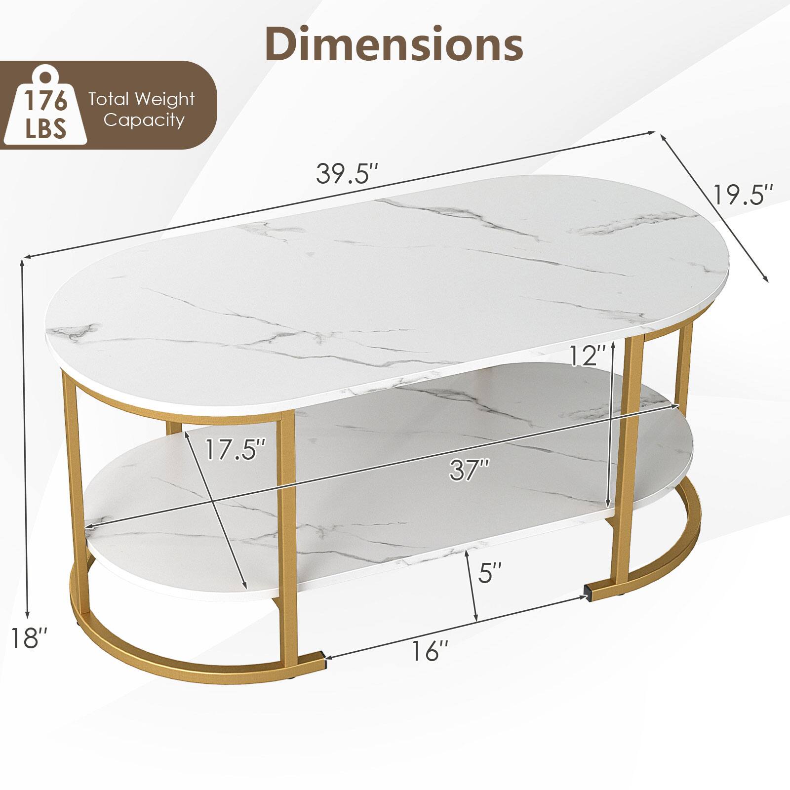 Dimensions  
- Total Weight Capacity: 176 LBS  
- Height: 39.5"  
- Width: 37"  
- Depth: 19.5"  
- Shelf Height: 12"  
- Shelf Depth: 17.5"  
- Base Diameter: 18"  
- Base Height: 5"  
- Base Width: 16"