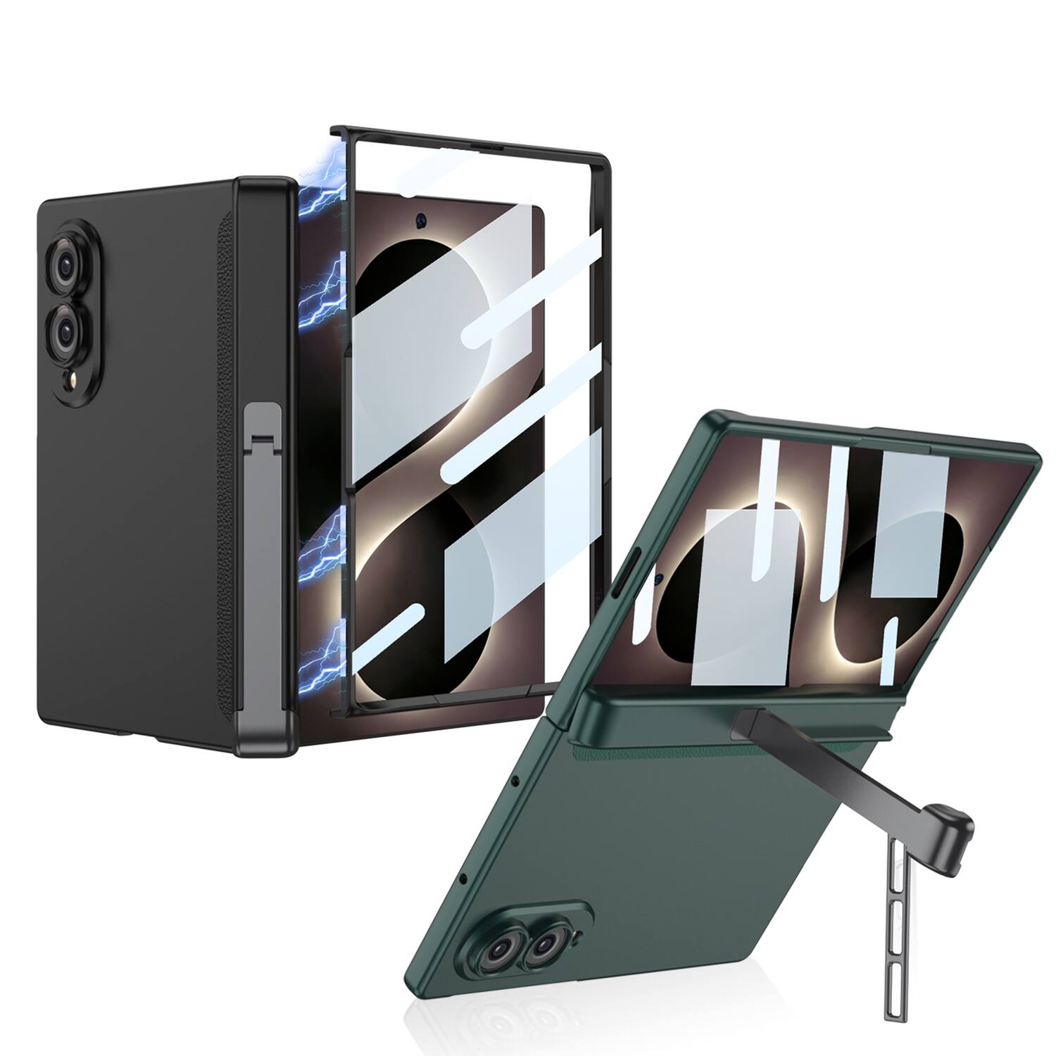 Back. Dteck - for Samsung Galaxy Z Fold8 Full-Body Case with Hinge Protection,Built-in Screen Protector,Shock-absorbent Hard PC Cover - Green.
