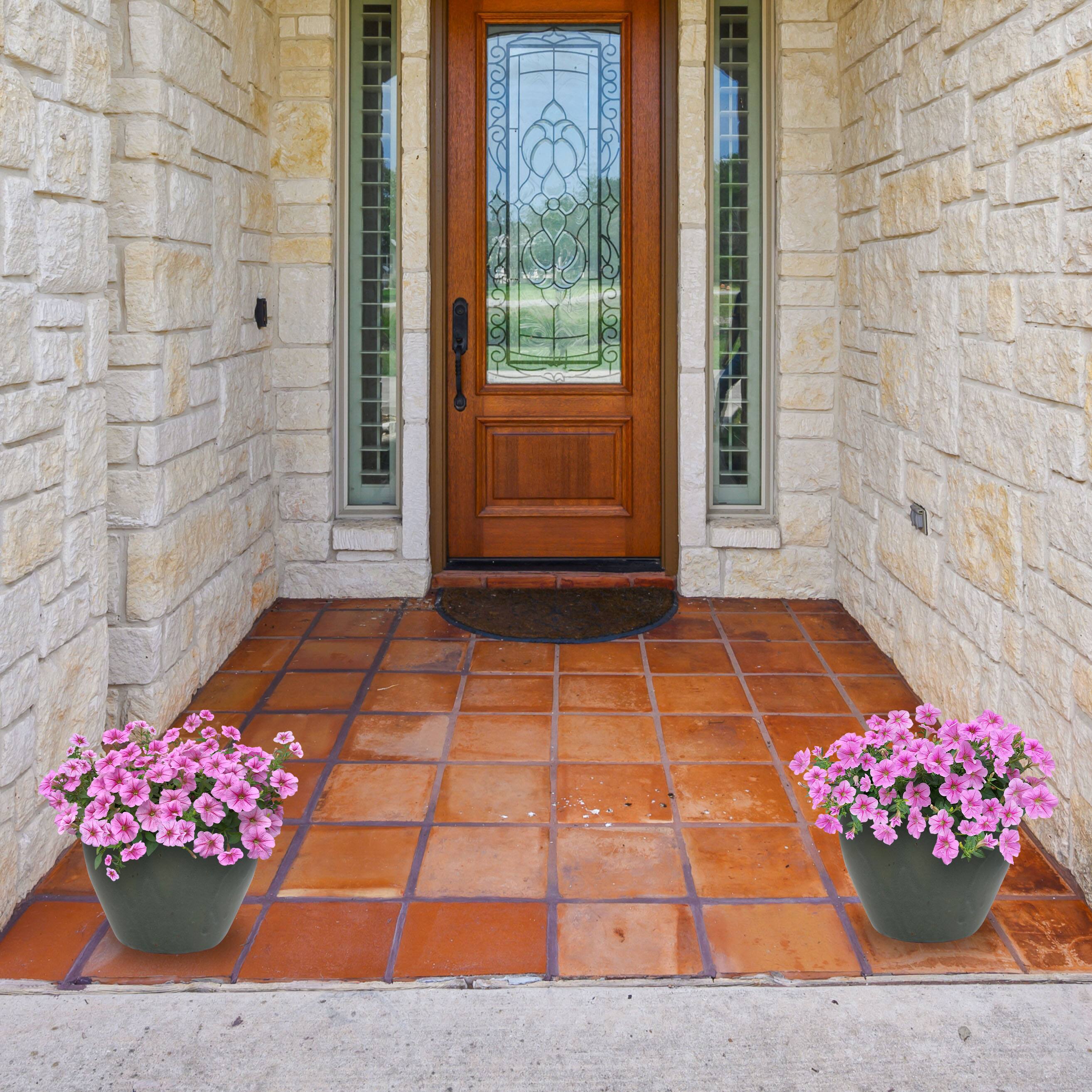 Alt View 7. Sunnydaze - 12 in Chalet Glazed Ceramic Planter - Set of 2 - Gray.