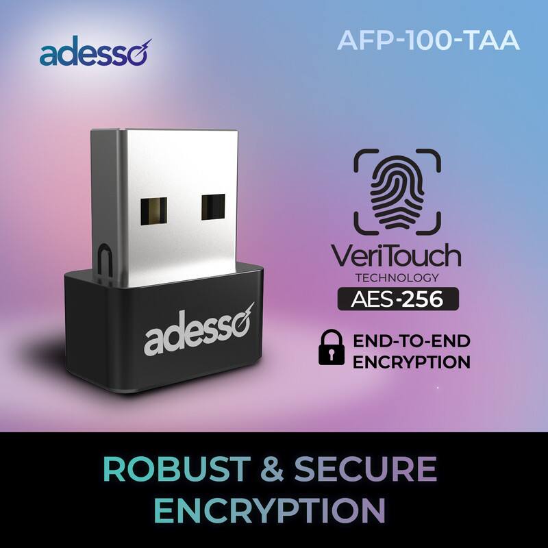 adesso AFP-100-TAA VeriTouch TECHNOLOGY AES-256 END-TO-END ENCRYPTION ROBUST & SECURE ENCRYPTION