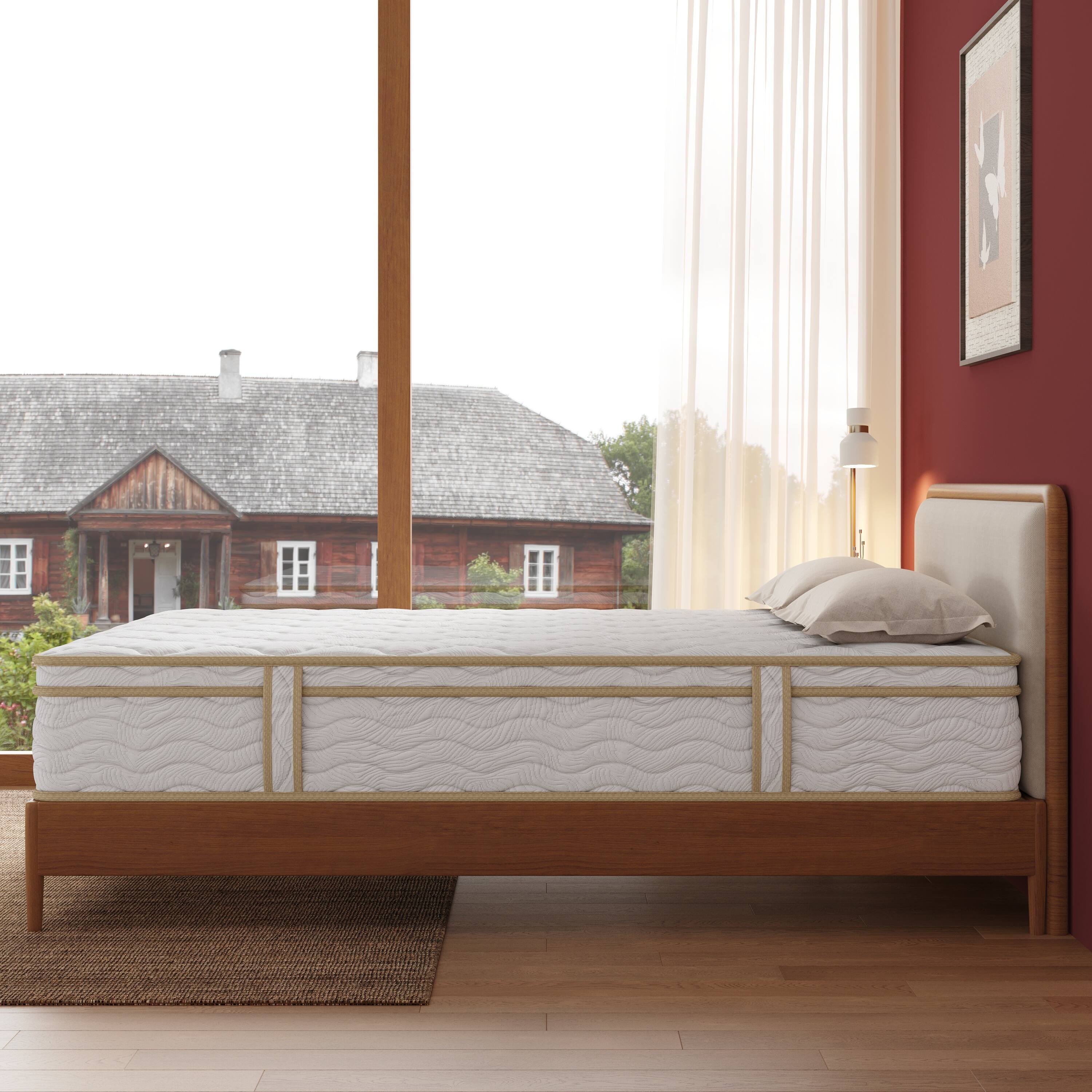 Left. Anysun - 12-Inch Queen Size Hybrid Mattress – Medium Firm, Breathable Cooling, Individually Pocketed Coils, CertiPUR-US Certified - White.