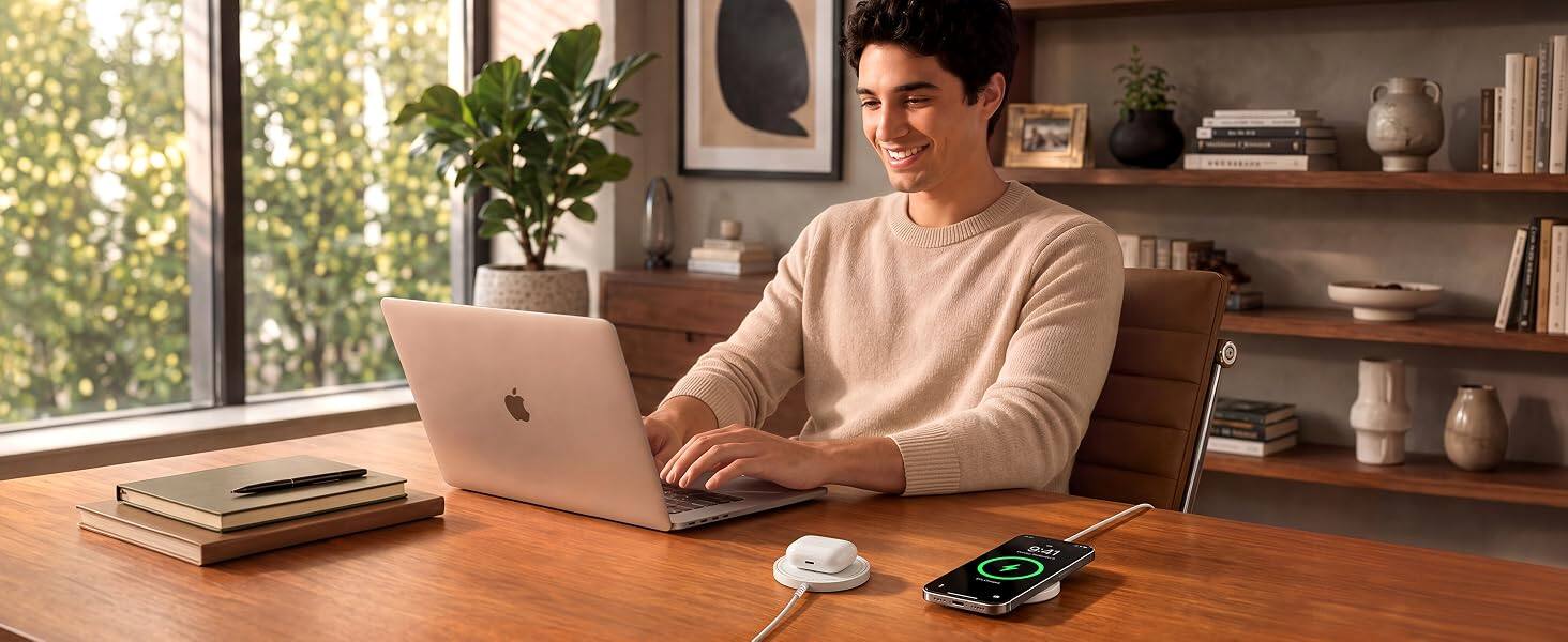 Alt View 10. Core Tech - Magnetic Wireless Charging Pads with USB-C Cables and USB-A Adapters, 2-Pack - White.