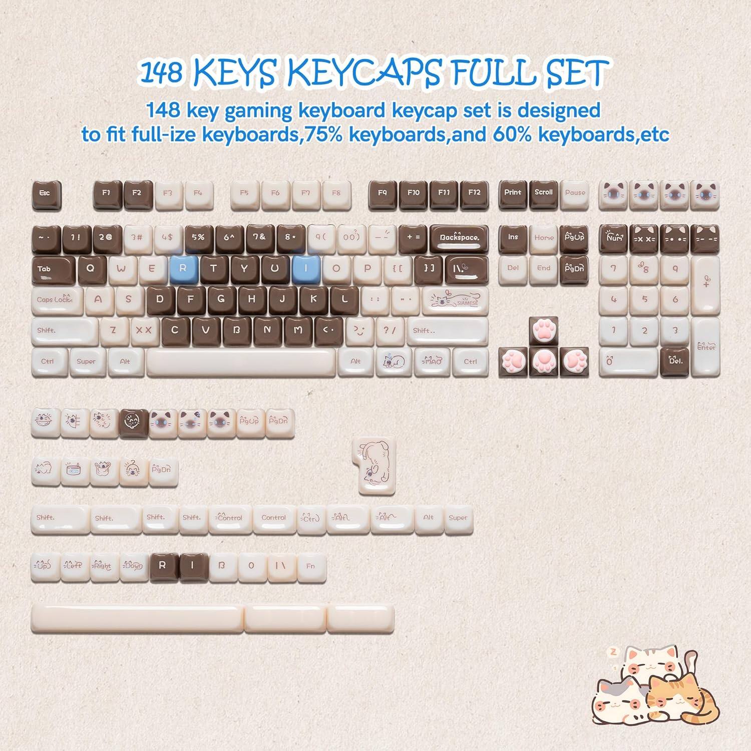 148 KEYS KEYCAPS FULL SET

148 key gaming keyboard keycap set is designed to fit full-size keyboards, 75% keyboards, and 60% keyboards, etc.