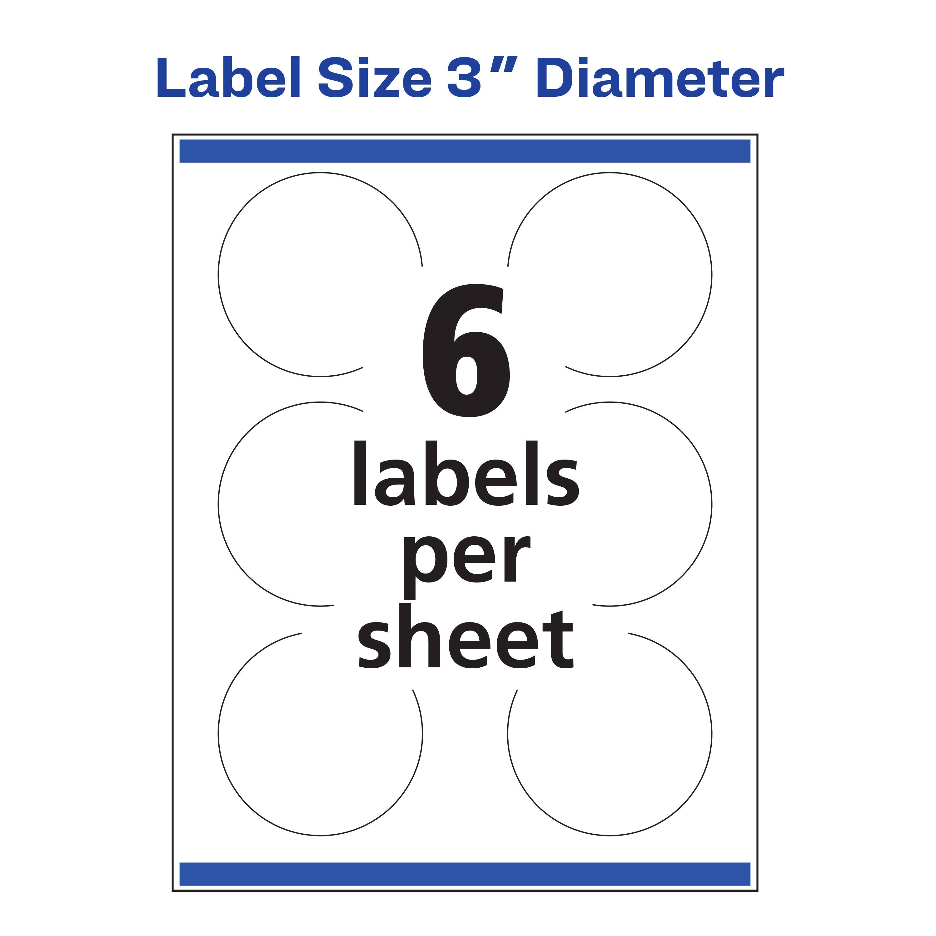 Label Size 3" Diameter  
6 labels per sheet