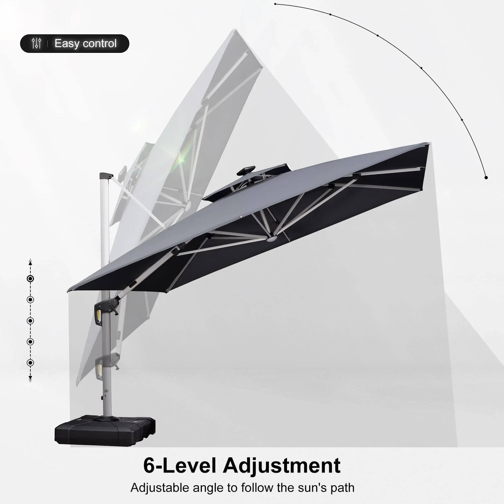 1. Easy control
2. 6-Level Adjustment
3. Adjustable angle to follow the sun's path