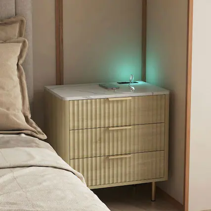 Front. Kadyn - Smart Nightstand with USB Charging, Night Light, and Storage Cabinet, Modern Bedside Table for Bedroom - Wood.