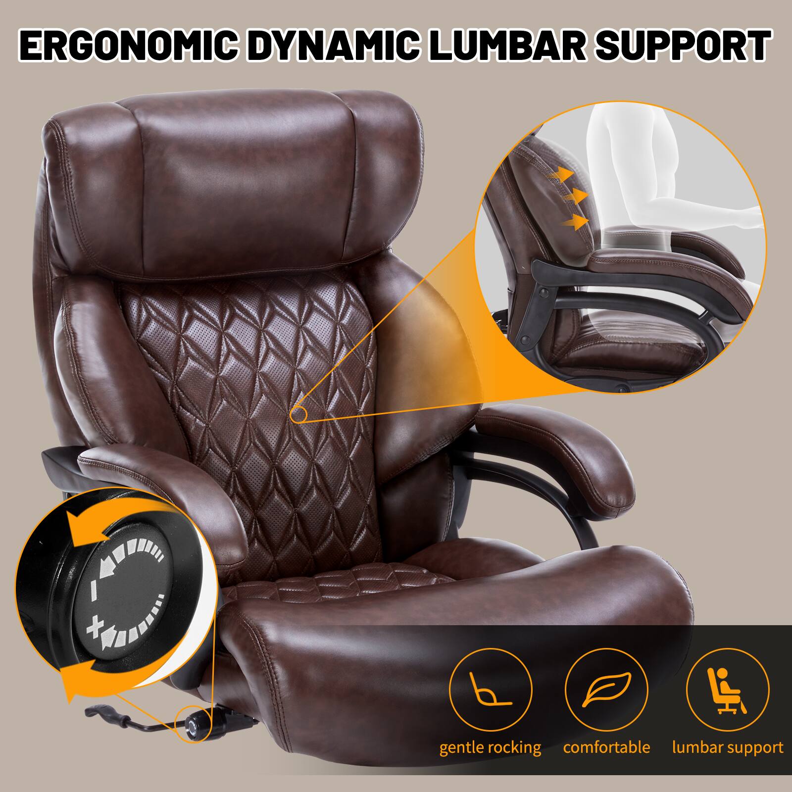 ERGONOMIC DYNAMIC LUMBAR SUPPORT

- gentle rocking
- comfortable
- lumbar support