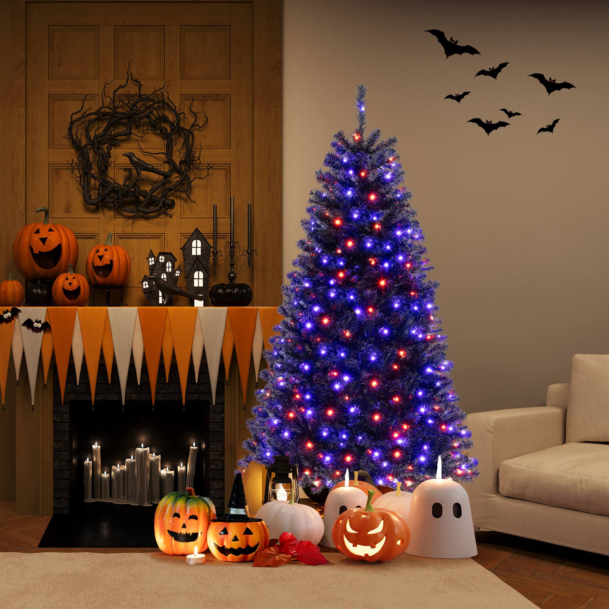 Alt View 3. Gymax - Gymax 6 Halloween Tree Artificial Decoration Tree w/758 Branch Tips 6 Lighting Modes - Black.