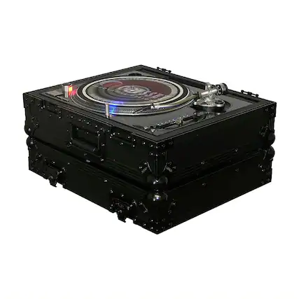 Front. Odyssey Case - Odyssey Universal Technics 1200 Style Turntable Flight Case, Black Label Series - Black.